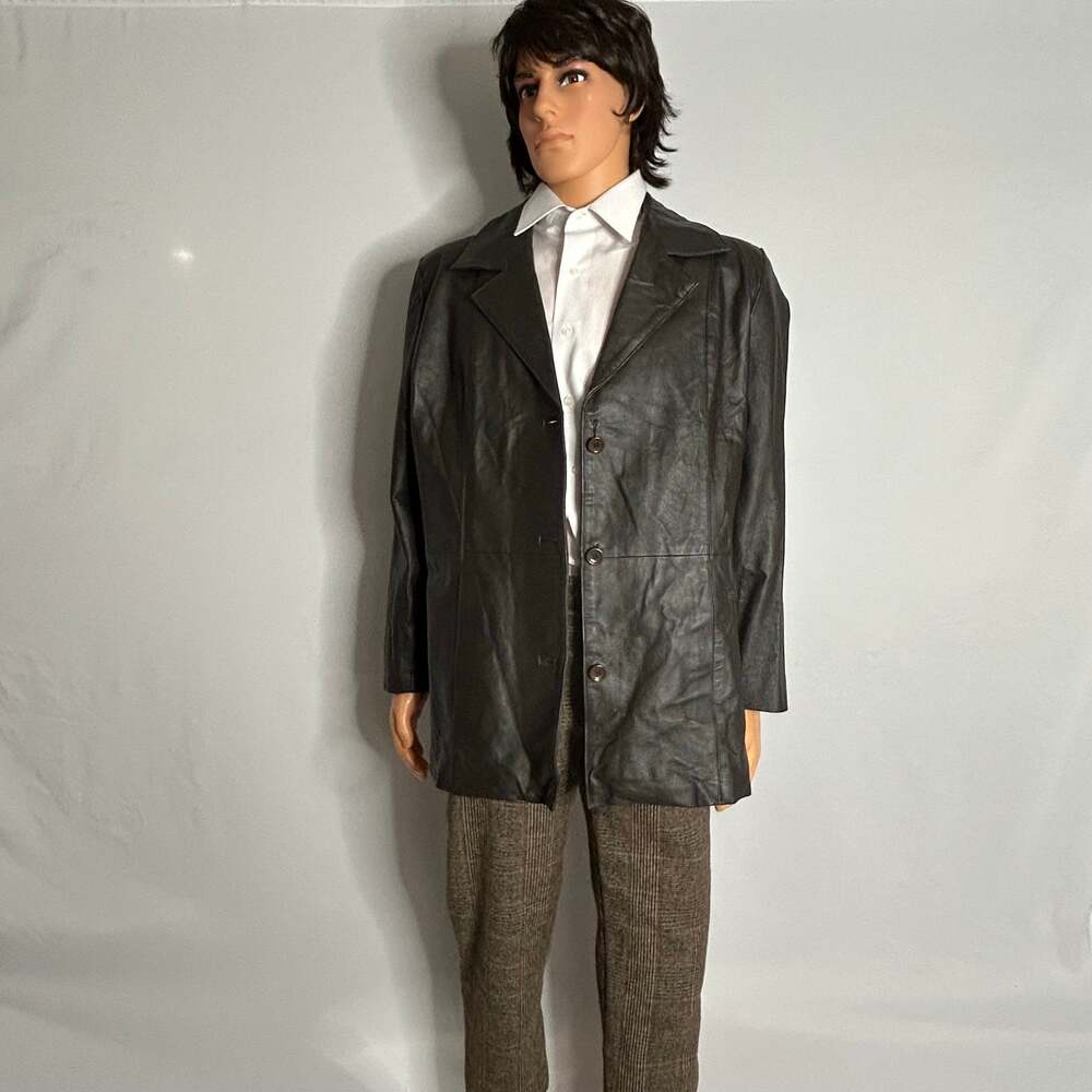 Dialogue Womens 1X Dark espresso Genuine Leather Blazer Jacket Button Front Coat